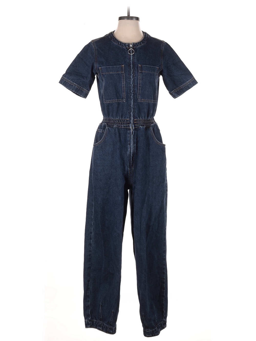 L.F. MARKEY Francis Boilersuit Indigo Denim Jumpsuit Elastic Waist Front Zip 4